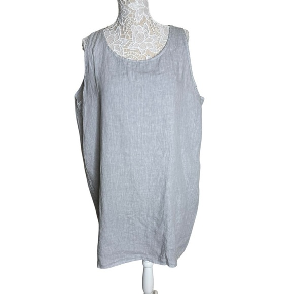 100% Lin Blanc Linen Sleeveless Dress and Cropped topper Lagenlook size 16 - Picture 3 of 9
